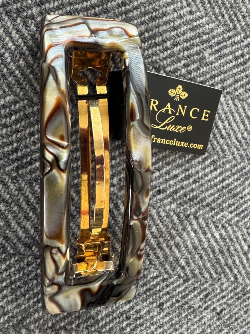 NWT, FRANCE LUXE CUT OUT BARRETTE IN ONYX PATTERN